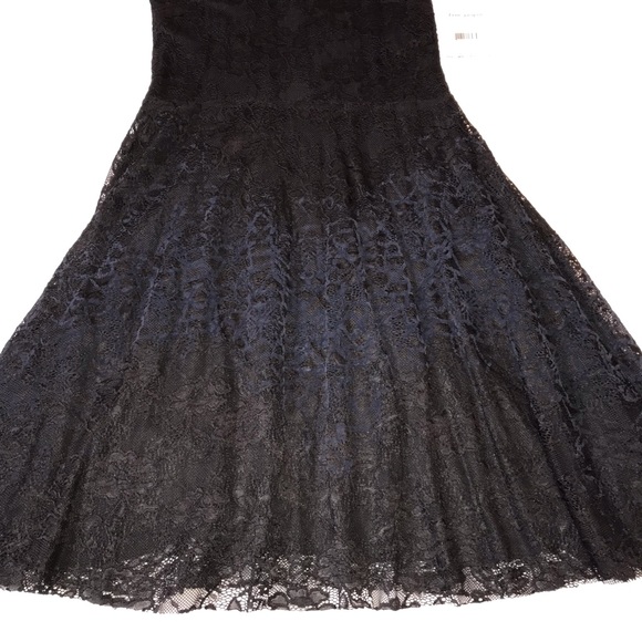 NEW Free People Black Lace Dress with Flocked Navy Blue Velvet Size XS - Picture 9 of 15